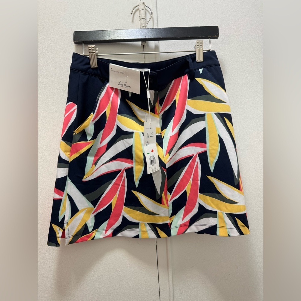 NWT Lady Hagen Traditional Skort Women's Sz 6 Navy Multicolor Stretch Pockets